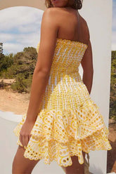 BXOXO - Shirred Off-The-Shoulder Embroidery Tiered Dress